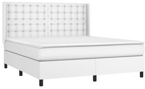 vidaXL Κρεβάτι Boxspring με Στρώμα Λευκό 160x200εκ.από Συνθετικό Δέρμα