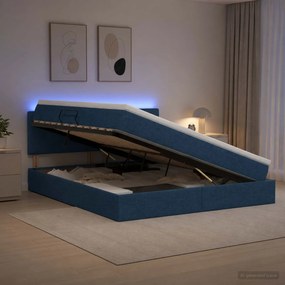 vidaXL LED Κρεβάτι αποθήκευσης με στρώμα Μπλε 180 x 200 cm Ύφασμα