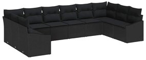 vidaXL Σετ Καναπέ Κήπου με μαξιλάρι 10 pcs Μαύρο συνθετικό ρατάν