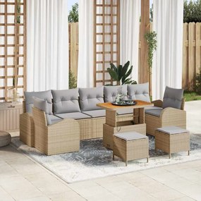 vidaXL Σετ Καναπέ Κήπου με μαξιλάρι 10 pcs Μπεζ Πολυ ράταν