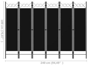 vidaXL Διαχωριστικό Δωματίου με 6 Πάνελ Μαύρο 240 x 180 εκ.