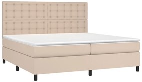 vidaXL Κρεβάτι Boxspring Στρώμα&amp;LED Καπουτσίνο 200x200 εκ. Συνθ. Δέρμα