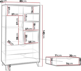 Χαμηλή βιβλιοθήκη Joker 1d2dr - 80.00Χ40.00Χ140.00cm