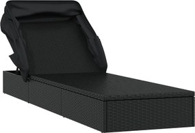 vidaXL Ξαπλώστρα Πτυσσόμενη Οροφή Μαύρη 213 x 63 x 97 εκ. Συνθ. Ρατάν