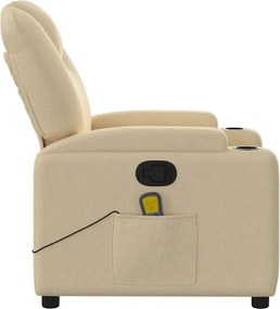 vidaXL Πολυθρόνα Μασάζ Ανακλινόμενη Κρεμ Υφασμάτινη