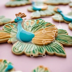 Σετ των 2 Intra Συλλεκτικό Ξύλινο Παζλ Plywood  4mm - Διακοσμημένα μπισκότα εμπνευσμένα από το παγώνι Σε Ξύλινο Κουτί - Διαστάσεις: 10x10 cm – 25 κομμάτια