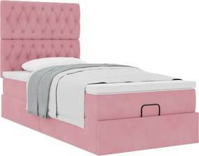 vidaXL Οθωμανικό κρεβάτι με στρώματα Ροζ 100x200cm Velvet