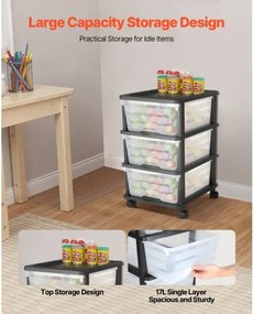 VEVOR Plastic Storage Drawers Cart 3 Drawers Rolling Storage Organizer w/ Wheels