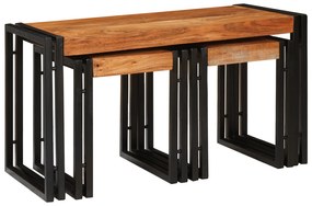 vidaXL Τραπέζια άκρης 3 pcs Καφέ και Μαύρο Μασίφ ξύλο ακακίας