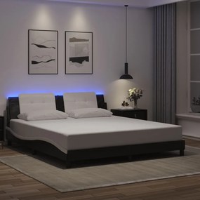 vidaXL Πλαίσιο Κρεβατιού με LED Μαύρο/Λευκό 180x200εκ. Συνθετικό Δέρμα