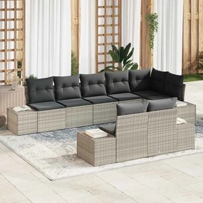vidaXL Σετ Καναπέ Κήπου με μαξιλάρι 8 pcs Ανοιχτό γκρι Πολυ ράταν