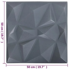vidaXL Πάνελ Τοίχου 3D 24 τεμ. Γκρι Διαμαντιού 50 x 50 εκ. 6 μ²