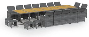 vidaXL Σετ Τραπεζαρίας Κήπου 19 τεμ. Γκρι Συνθετικό Ρατάν με Μαξιλάρια