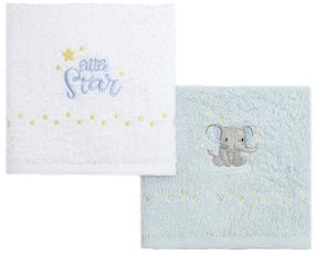 Πετσέτες Βρεφικές Elefantini (Σετ 2τμχ) White-Blue Nima Towels Set 30x50cm 100% Cotton
