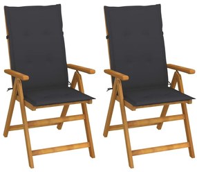 Καρέκλες Κήπου Ανακλινόμενες 2 τεμ. Ξύλο Ακακίας με Μαξιλάρια - Ανθρακί