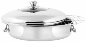 Ανοξείδωτη στρογγυλή γάστρα ταψί Βιομάρ 380010 με διάμετρο 36cm, χερούλια, καπάκι και ανοξείδωτη σχάρα