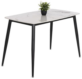 DINING TABLE RAVEN  CERAMIC TOP IN WHITE MARBLE-BLACK METAL LEGS 117,5x67,5x76Hcm.