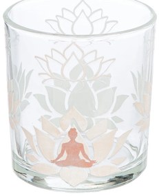 Φανάρι Καταιγίδας Cylindrical &quot;Namaste&quot; Δέντρο Motif Lotus Motif Yoga Motif Γυάλινο Brown Clear PU 18 Pcs. Assorted H. c