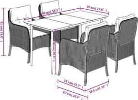 vidaXL Σετ Τραπεζαρίας Κήπου 5 τεμ. Γκρι Συνθ. Ρατάν με Μαξιλάρια