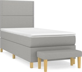 vidaXL Κρεβάτι Boxspring με Στρώμα Ανοιχτό Γκρι 90x200 εκ. Υφασμάτινο