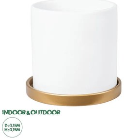 Artificial Garden KASOS 20444 Πήλινο Κεραμικό Κασπώ Γλάστρα - Flower Pot Λευκό με Χρυσό Φ15cm x Υ15cm Globostar-20444-Λευκό-Χρυσ 20444