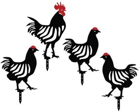 Διακοσμητικό Δαπέδου Κήπου Chicken (Σετ 4Τμχ) 907MDS1106 23x27/24x33cm Black-Red Aberto Design Μέταλλο