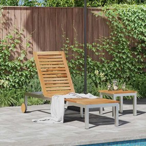 vidaXL Ξαπλώστρα με Ρόδες 207x58x35 εκ. Σταθερό Ξύλο Ακακίας &amp; Ανοξείδωτο Ατσάλι