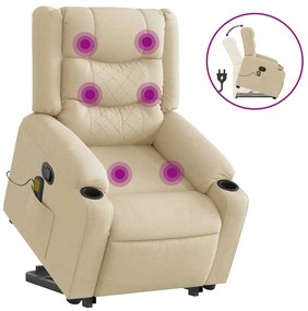 vidaXL Πολυθρόνα Μασάζ Ανακλινόμενη με Ανύψωση Κρεμ Υφασμάτινη