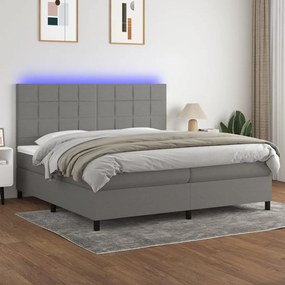 vidaXL Κρεβάτι Boxspring με Στρώμα &amp; LED Σκ.Γκρι 200x200εκ. Υφασμάτινο