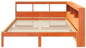 Κρεβάτι Βιβλιοθήκη Χωρίς Στρώμα 160x200 εκ Μασίφ Ξύλο Πεύκου - Καφέ