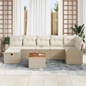 vidaXL Σετ Καναπέ Κήπου με μαξιλάρι 8 pcs Μπεζ Πολυ ράταν