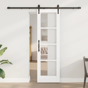 vidaXL Συρόμενη Πόρτα με Σετ Αξεσουάρ Λευκό 61x198.5 εκ. Συμπαγές Ξύλο Πεύκου