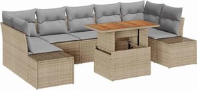 vidaXL Σετ Καναπέ Κήπου με αποθήκευση 8 pcs Μπεζ Πολυ ράταν