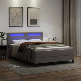 vidaXL Κρεβάτι box spring με στρώμα Γκρι 160 x 200 cm Τεχνητό δέρμα