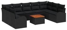 vidaXL Σετ Καναπέ Κήπου με μαξιλάρι 10 pcs Μαύρο συνθετικό ρατάν
