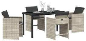 vidaXL Σέτ φαγητού για κήπο με μαξιλάρι 5 pcs Ανοιχτό γκρι Πολυ ράταν