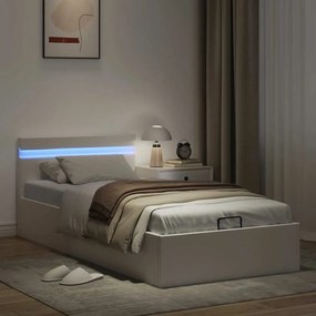 vidaXL Πλαίσιο Κρεβατιού Αποθ. Χώρο/LED Μαύρο 90x200 εκ. Δερματίνη