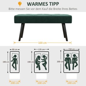 HOMCOM Πάγκος ταπετσαρισμένος, Πάγκος κρεβατιού, Όψη βελούδου, 100 x 36 x 45 cm, Πράσινο