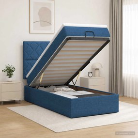 vidaXL Κρεβάτι Ottoman με Στρώμα και LED Μπλε 90 x 200 cm Ύφασμα