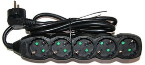 Adeleq Πολύπριζο Μαύρο Με Καλώδιο 1,5μ 3x1.5mm2 Με 5 Πρίζες Σούκο 15-31515501