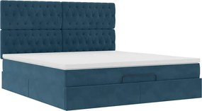 VidaXL Οθωμανικό κρεβάτι με στρώματα & LEDs Σκούρο μπλε Βελούδο