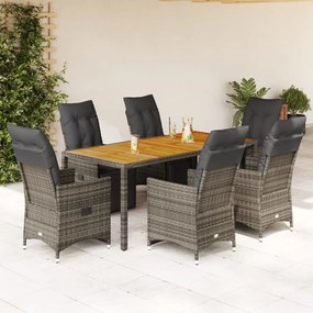 vidaXL Σετ Επίπλων Bistro Κήπου 7 τεμ. Γκρι Συνθετ. Ρατάν με Μαξιλάρια