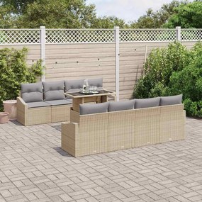 vidaXL Σετ Καναπέ Κήπου με μαξιλάρι 9 pcs Μπεζ συνθετικό ρατάν