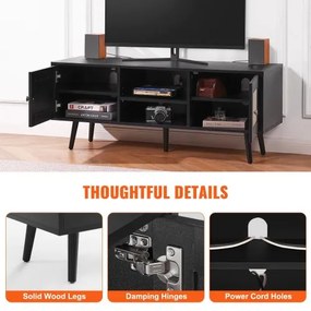 VEVOR Rattan TV Stand, Boho TV Cabinet for 55 inch TV, Mid Century Modern TV Stand, Rattan TV Console with Adjustable Shelfs for  Living Room, Media Room, Black