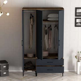 Τριφυλλη Ντουλαπα Καρυδια/Ανθρακι KUMSAL 47.5x120x201.4