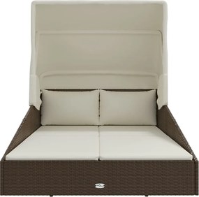 vidaXL Ξαπλώστρα με Πτυσσόμενη Οροφή Καφέ 200x114x128 εκ. Συνθ. Ρατάν