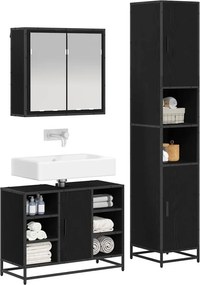 vidaXL Σετ Επίπλων Μπάνιου με ράφι 3 pcs Μαύρη Οξυά Επεξεργασμένο ξύλο