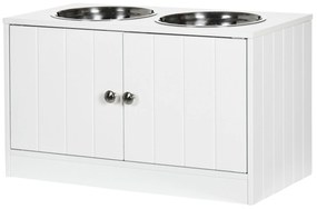 PawHut Σταθμός Τροφοδοσίας Σκύλων, 2 Μπολ από Ανοξείδωτο Ατσάλι, Ντουλάπι Αποθήκευσης 44L Χωρητικότητα, Μαγνητικές Πόρτες, Λευκό, 60x30x35,5 cm