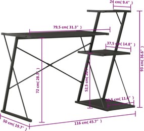 vidaXL Γραφείο με Ράφια Μαύρο 116 x 50 x 93 εκ.