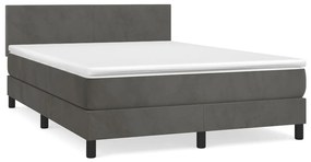 vidaXL Κρεβάτι Boxspring με Στρώμα Σκούρο Γκρι 140x200 εκ. Βελούδινο